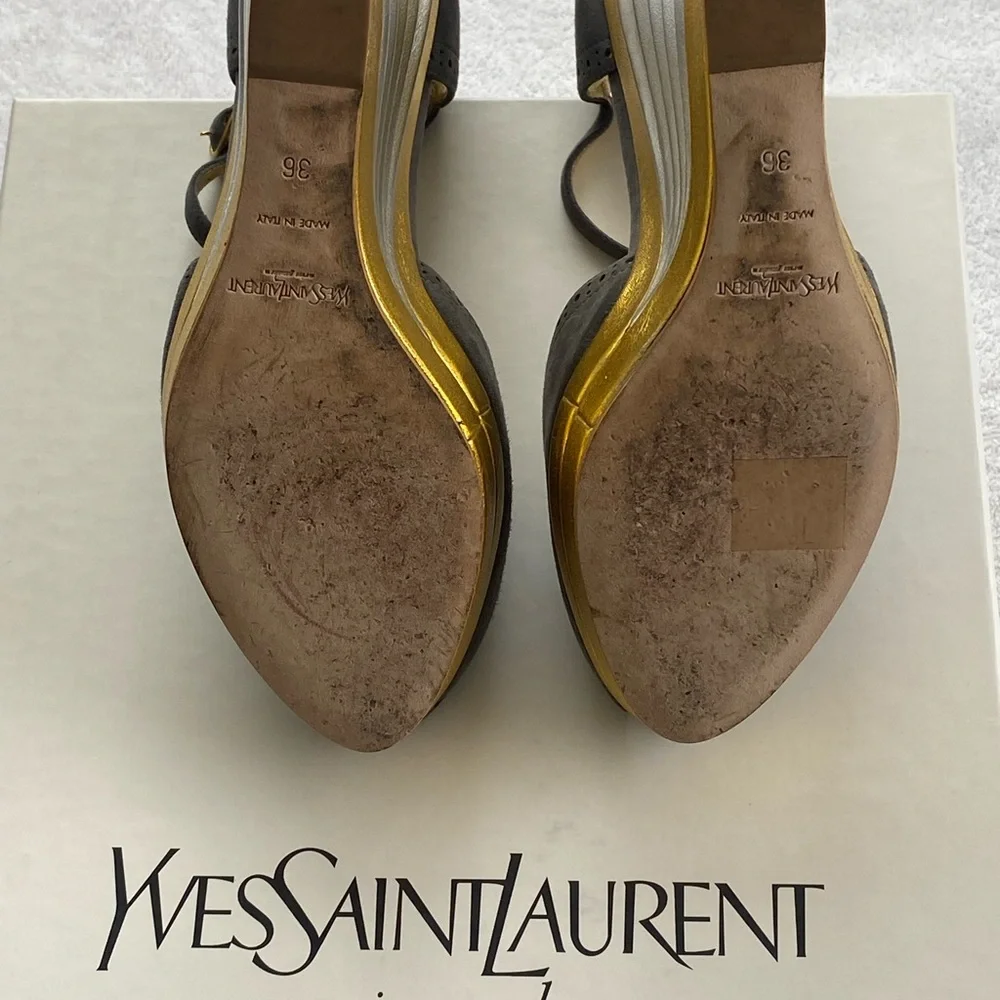 YSL Robyn T Strap Wedge High Heel Shoes Size 6